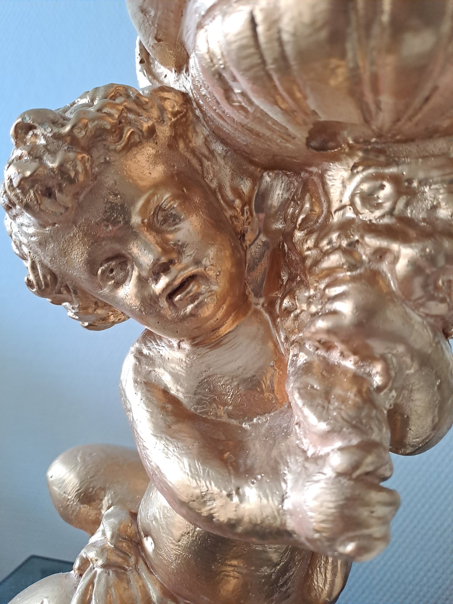 Ange D'Église Porte Bougies candélabre Bougeoir En Plâtre Doré À La Feuille D'Or.