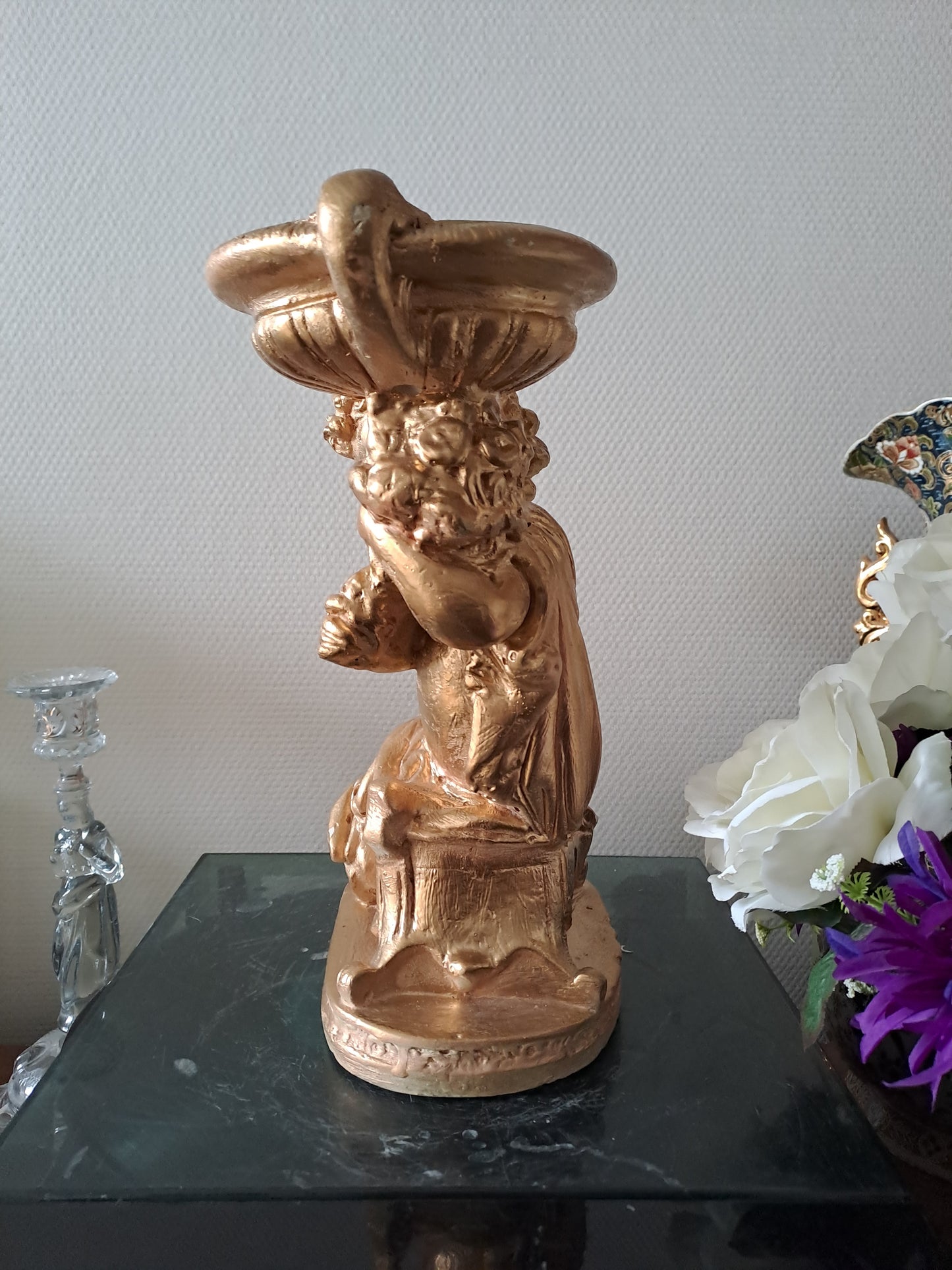 Ange D'Église Porte Bougies candélabre Bougeoir En Plâtre Doré À La Feuille D'Or.