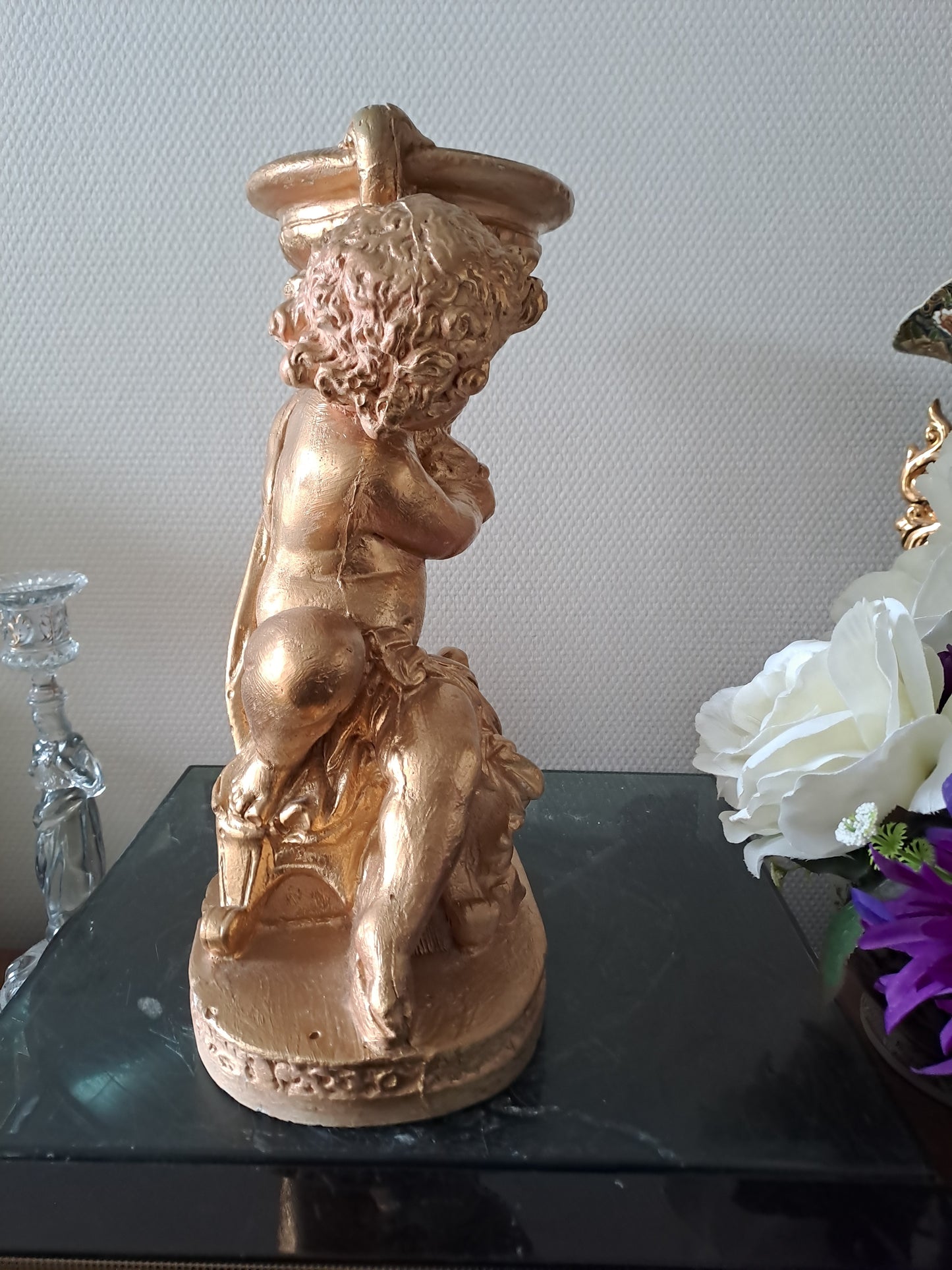 Ange D'Église Porte Bougies candélabre Bougeoir En Plâtre Doré À La Feuille D'Or.