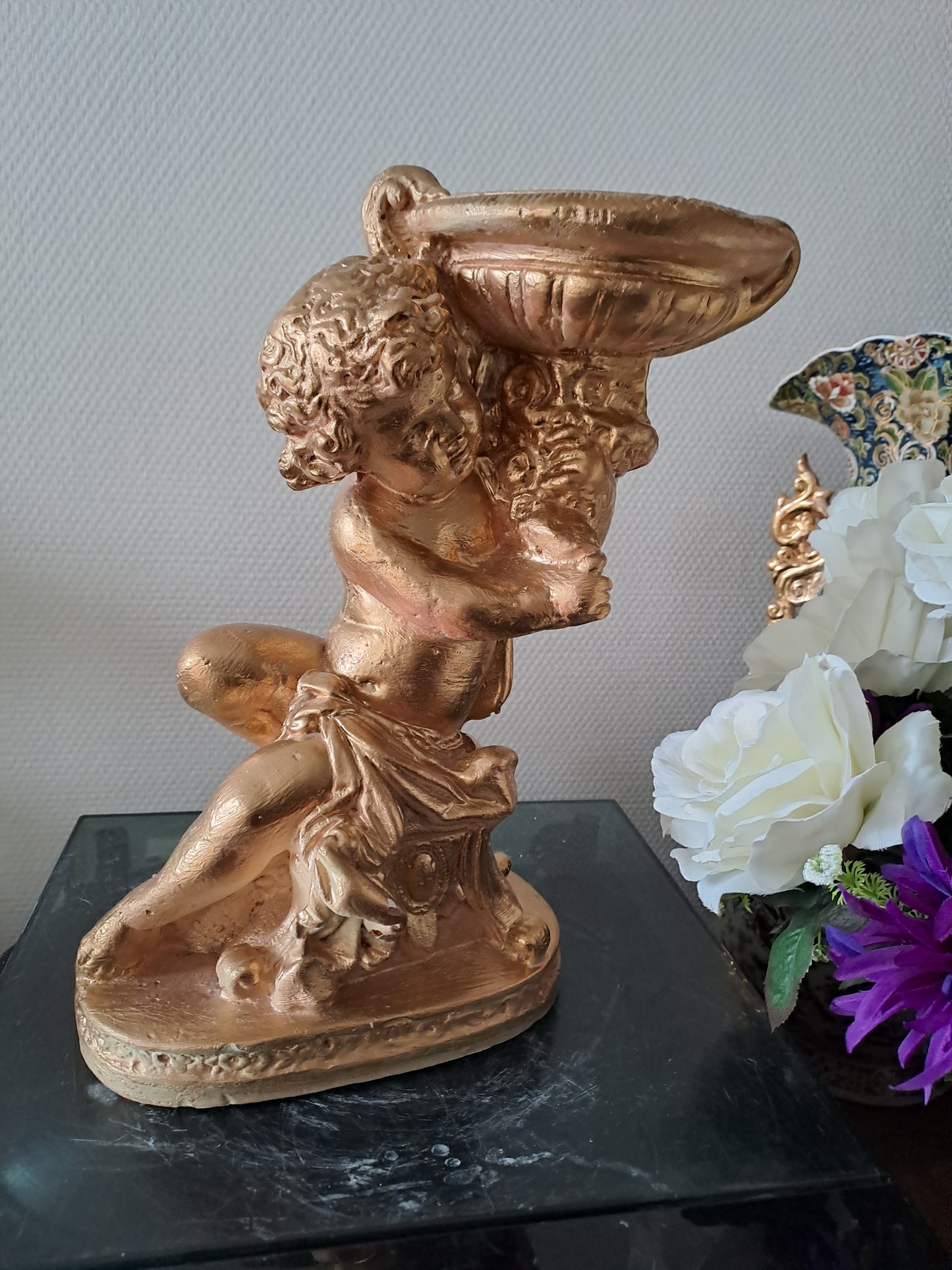 Ange D'Église Porte Bougies candélabre Bougeoir En Plâtre Doré À La Feuille D'Or.