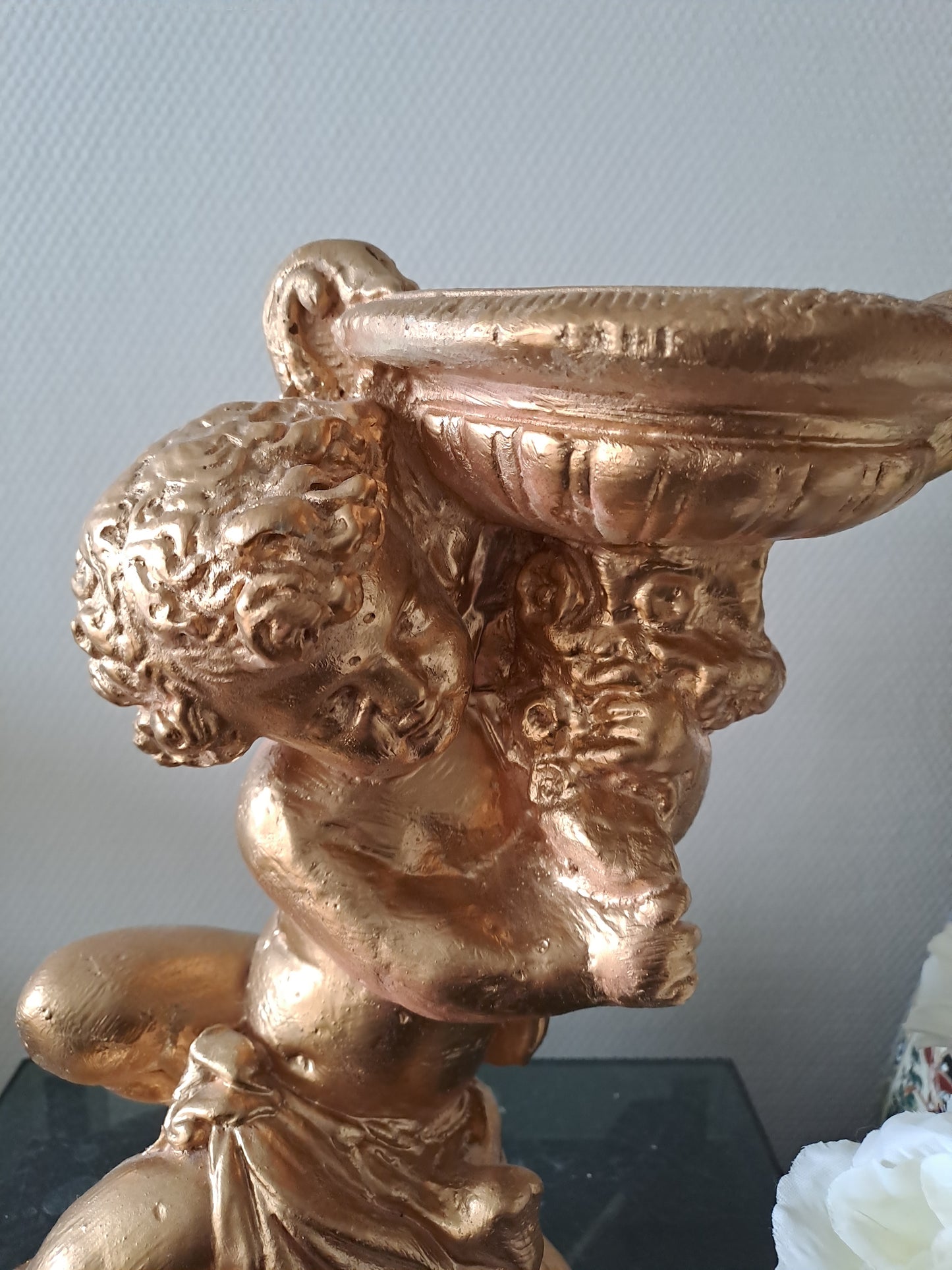 Ange D'Église Porte Bougies candélabre Bougeoir En Plâtre Doré À La Feuille D'Or.