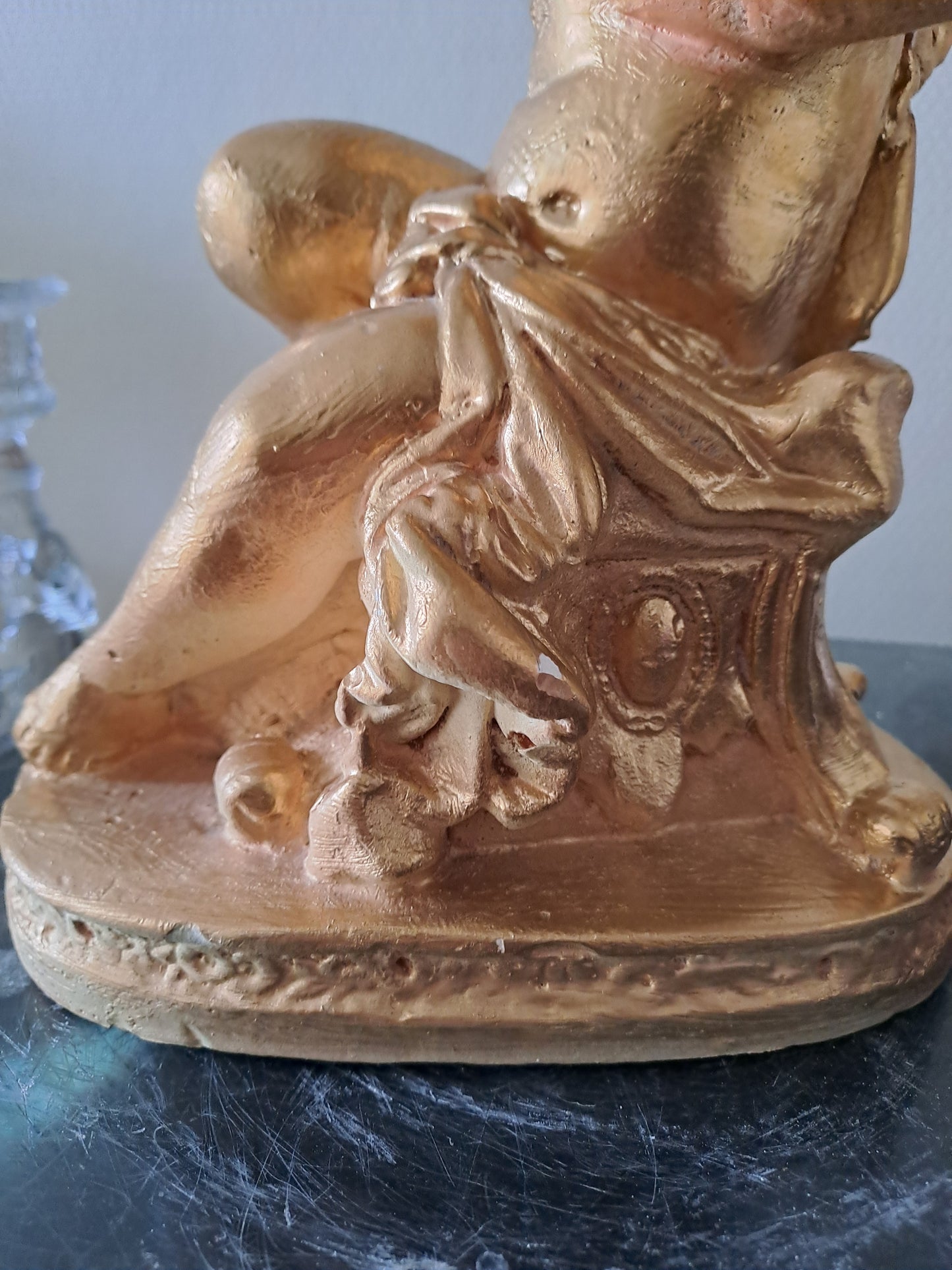 Ange D'Église Porte Bougies candélabre Bougeoir En Plâtre Doré À La Feuille D'Or.