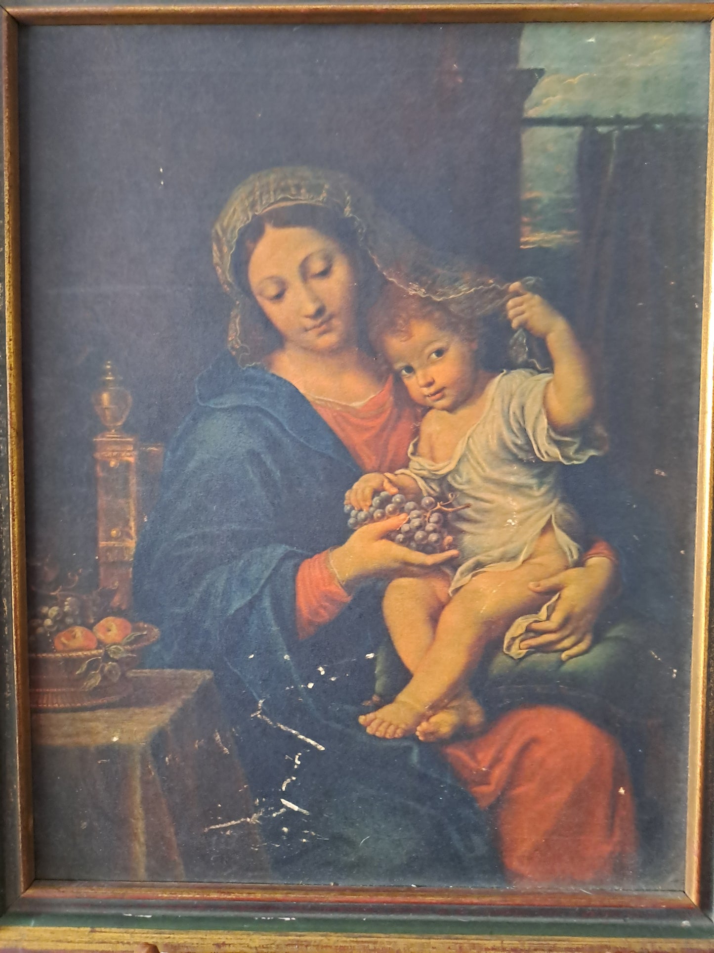 Tableau Représentant Vierge Aux Raisins. Cadre.
