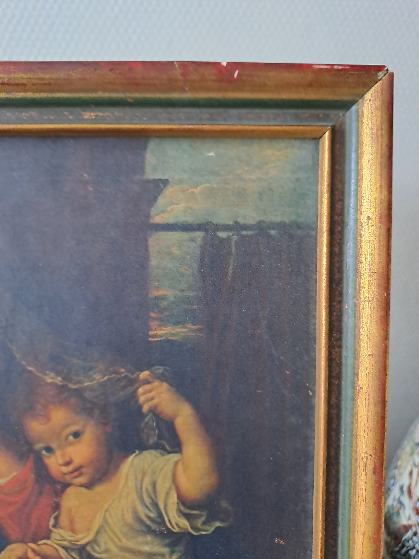 Tableau Représentant Vierge Aux Raisins. Cadre.