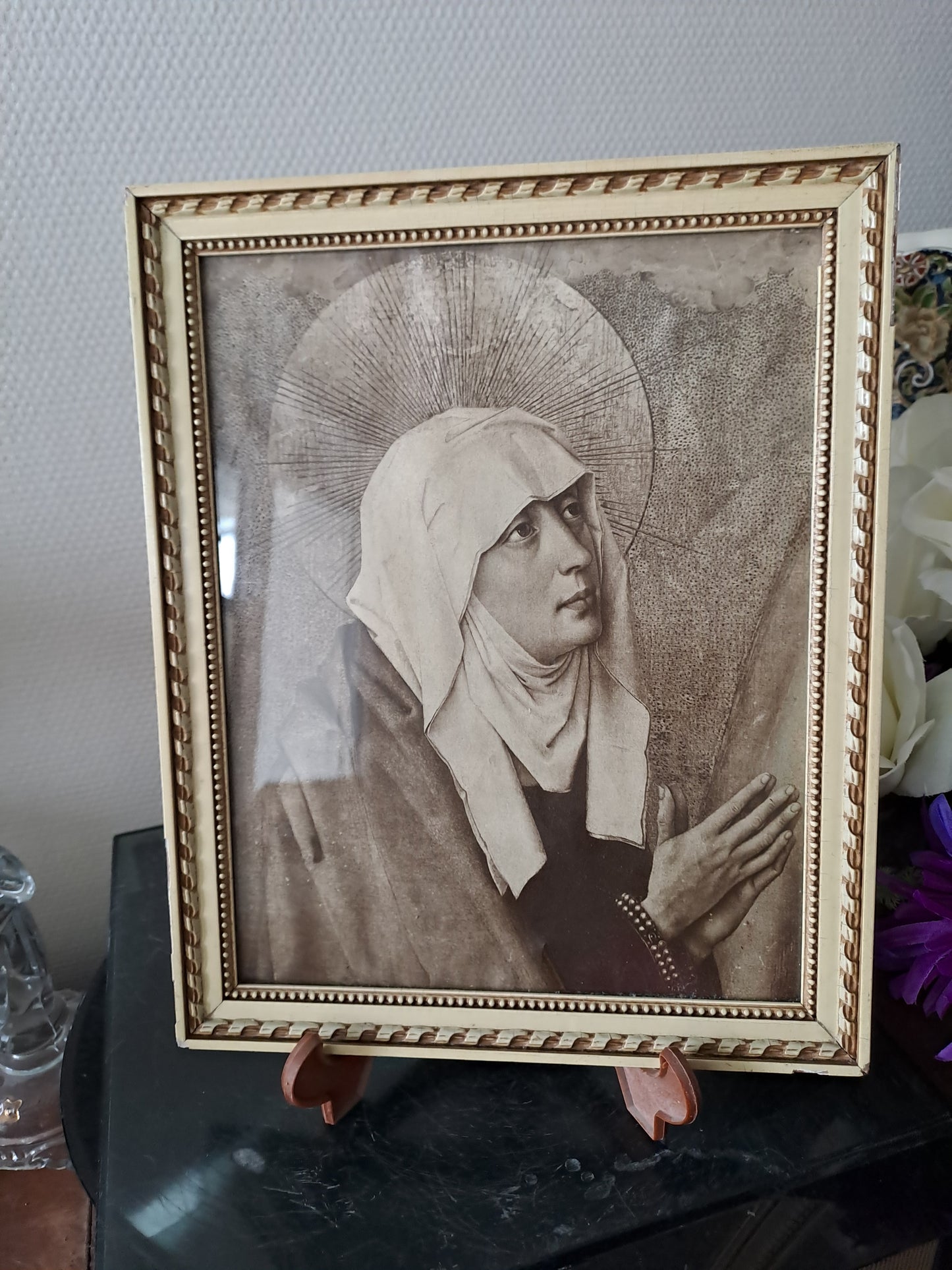 Cadre Représentant La Sainte Vierge Marie. Mater Dolorosa. Ancien decoration vintage catholique.