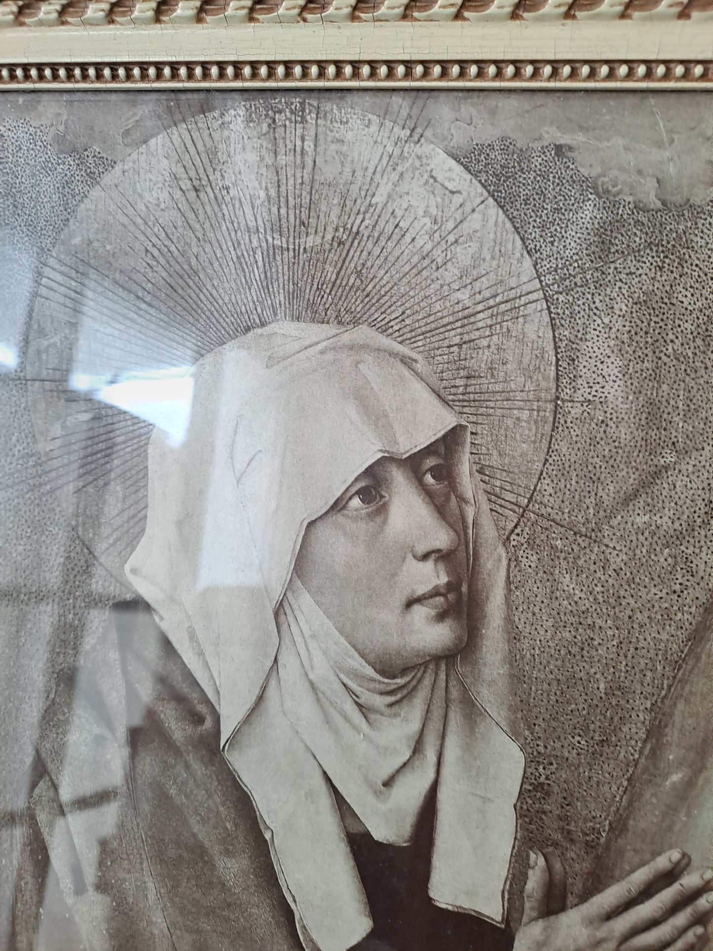 Cadre Représentant La Sainte Vierge Marie. Mater Dolorosa. Ancien decoration vintage catholique.