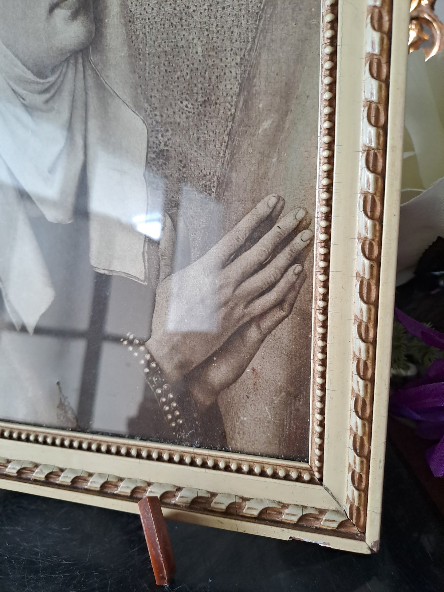 Cadre Représentant La Sainte Vierge Marie. Mater Dolorosa. Ancien decoration vintage catholique.