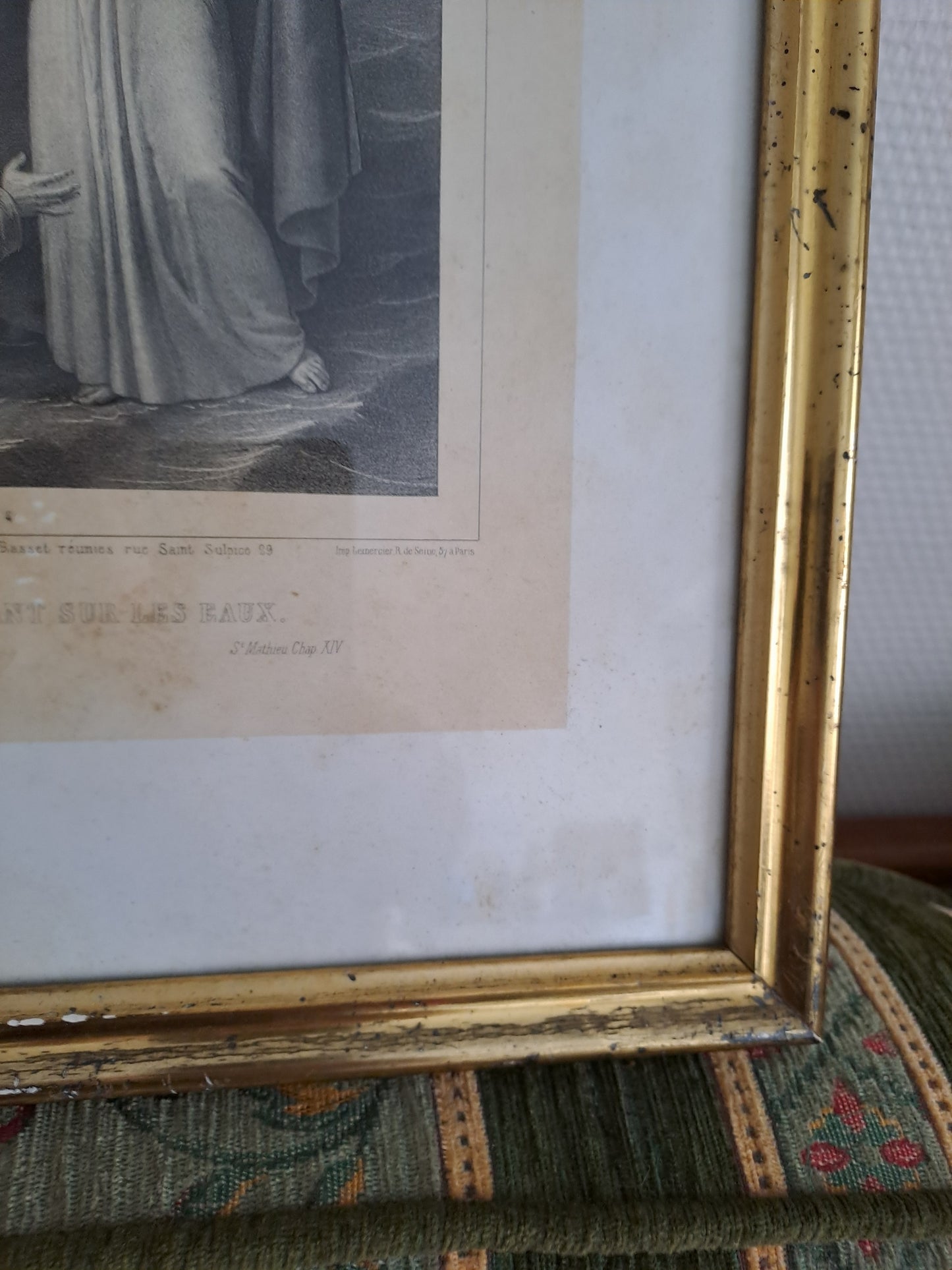 Gravure représentant Jésus marchant sur les eaux.