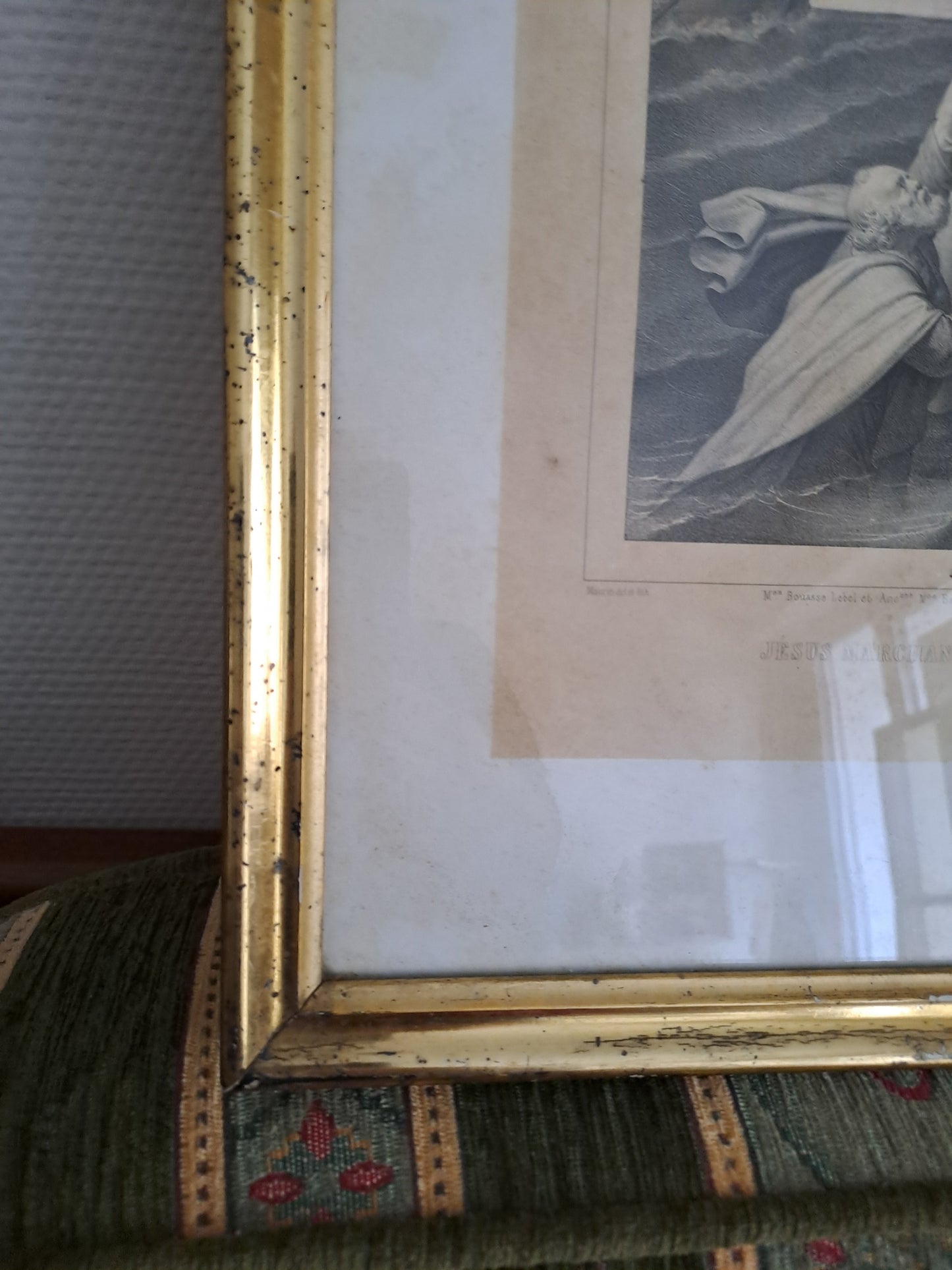 Gravure représentant Jésus marchant sur les eaux.