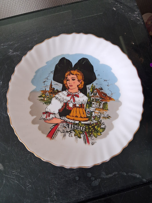 Assiette Alsace signé typique Ancienne decoration vintage
