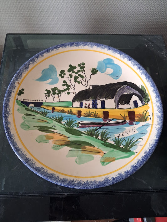 Assiette Pornic H3 scene de vie bretonne signé Hercé estampillé Ancienne decoration vintage Bretagne
