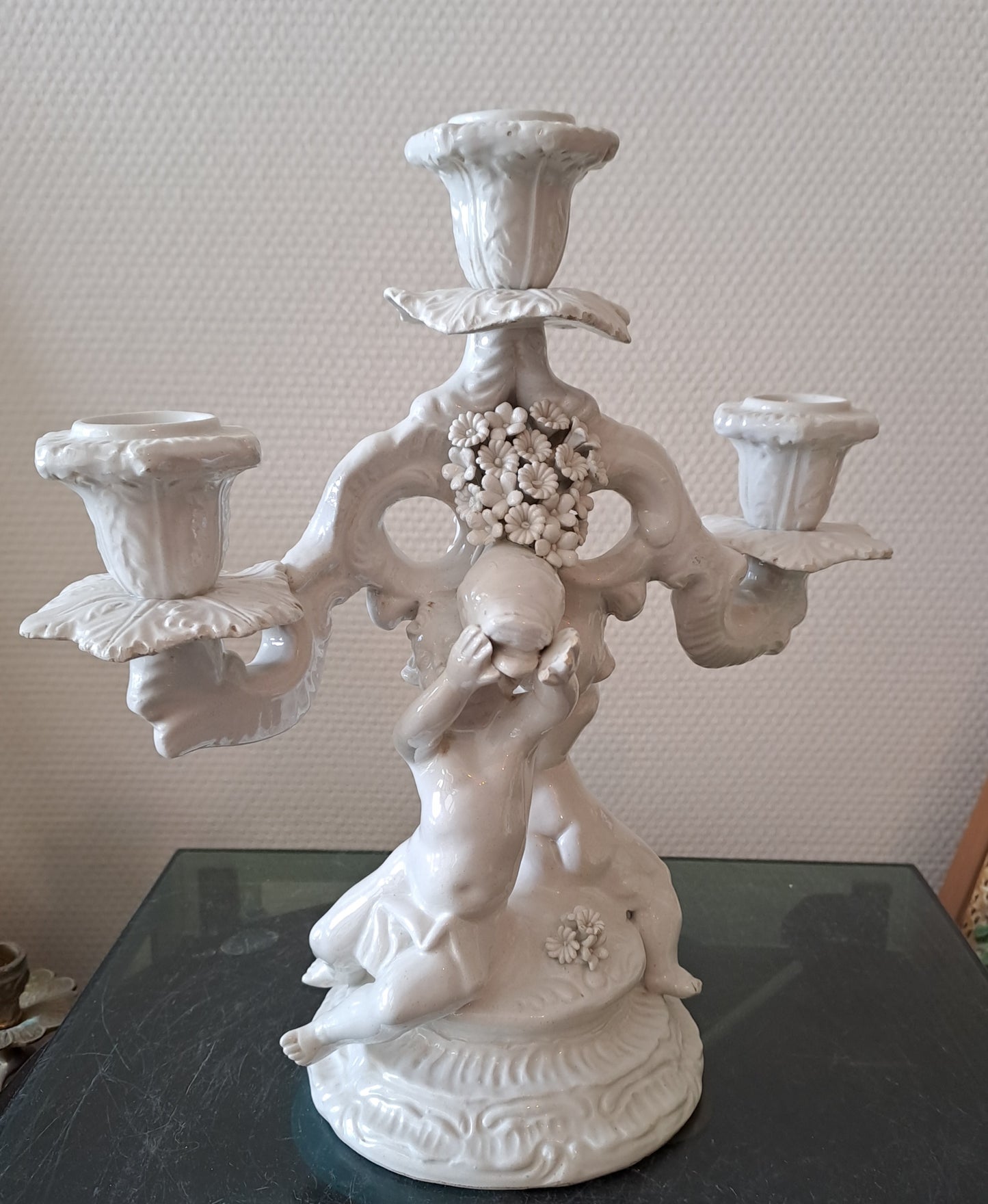 Chandelier Porcelaine Capodimonte  Signé Cherubins Ancienne dcoration vintage