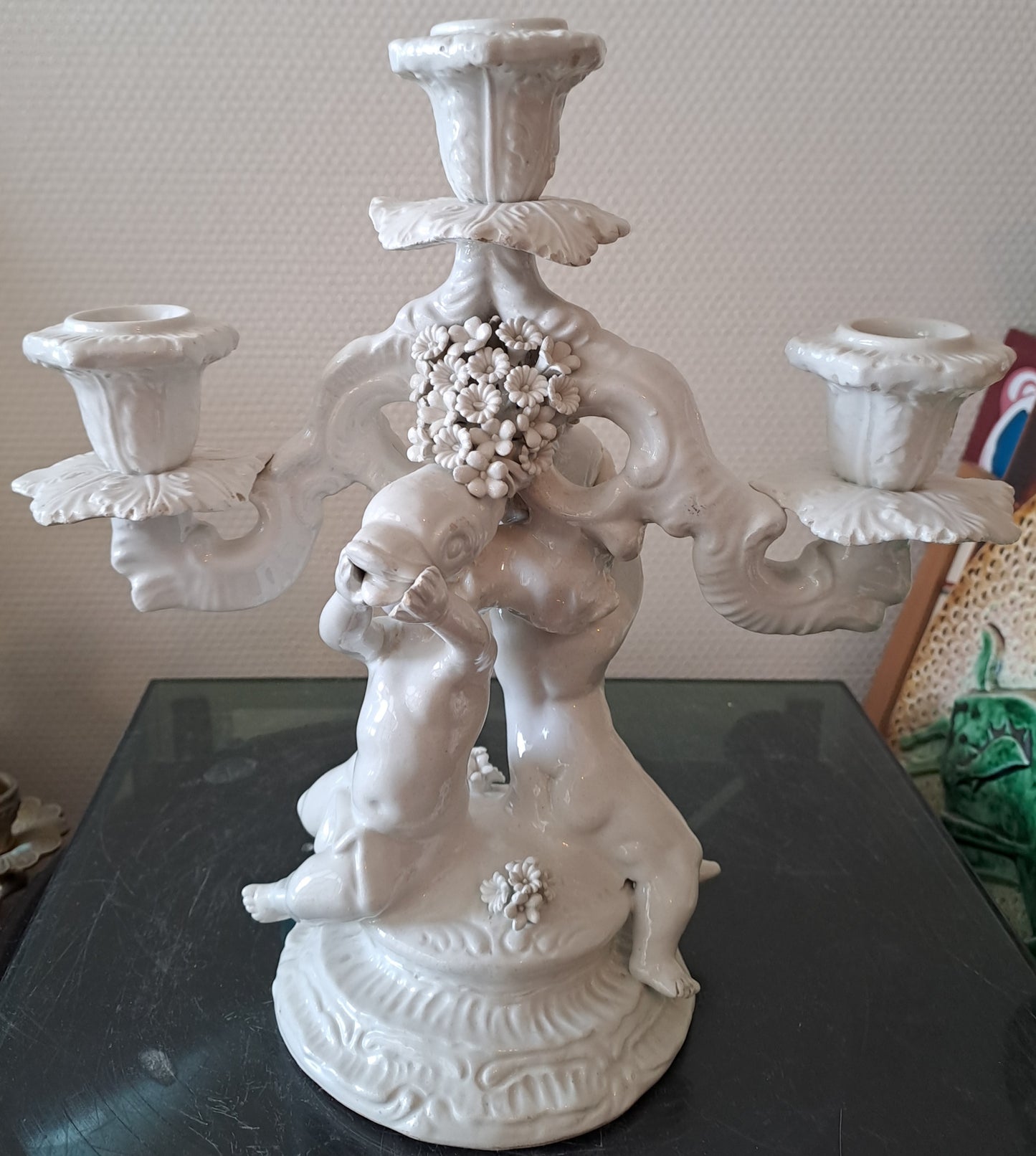 Chandelier Porcelaine Capodimonte  Signé Cherubins Ancienne dcoration vintage