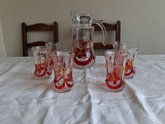 Service à eau / orangeade 6 verres 1 pichet Ancienne decoration vintage