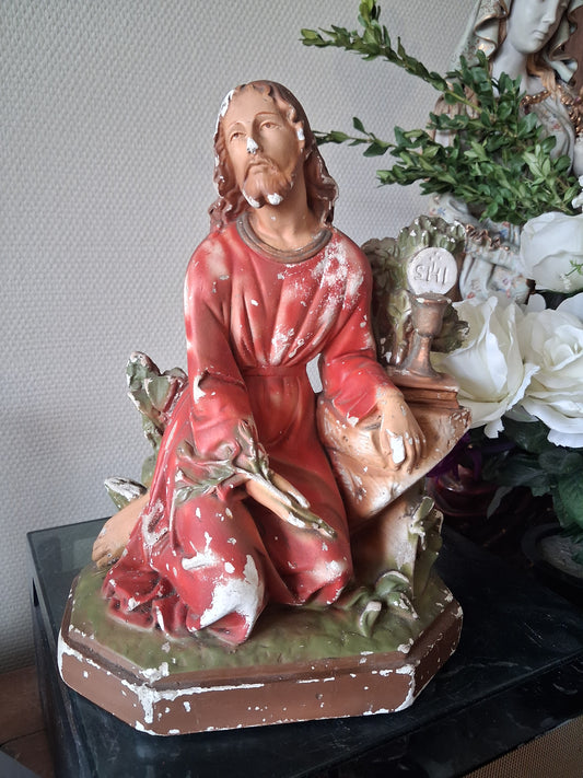Statue Jesus priant au jardin des oliviers Ancienne decoration vintage catholique