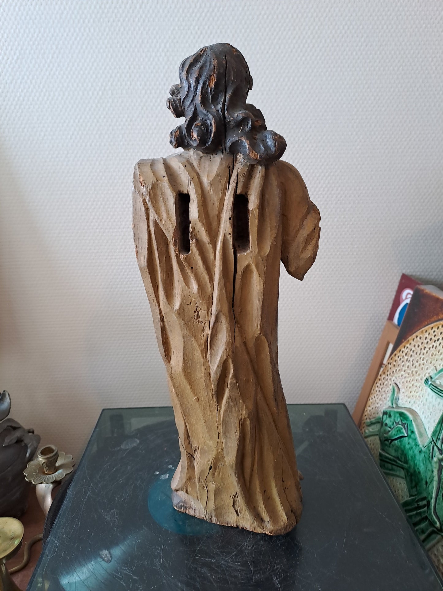 Statue en bois Polychrome. Représentant Saint Jean-Baptiste. 1ere moitié du XVIII eme. Ancien Vintage catholique. 