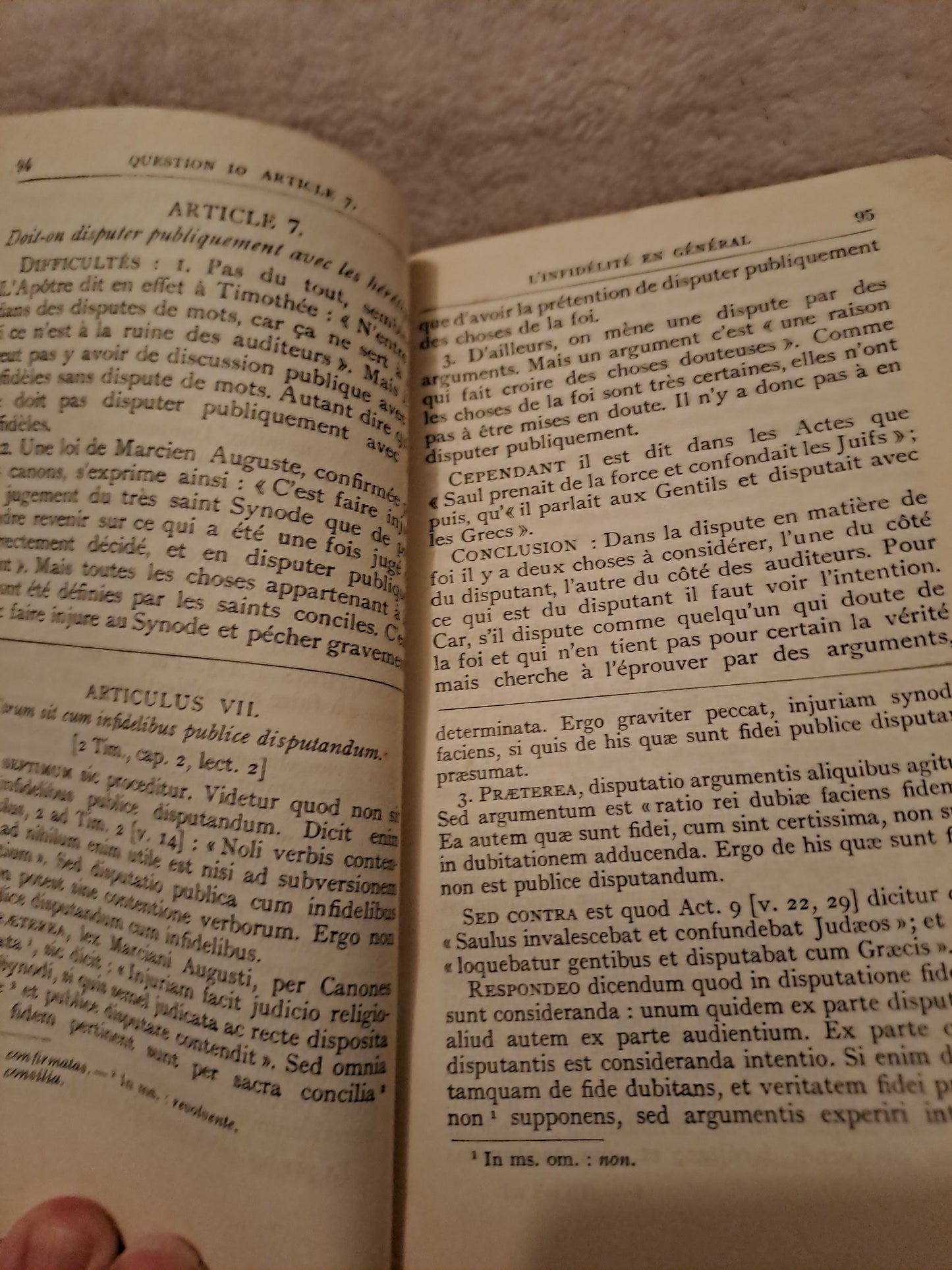 Somme theologique. La foi Tome 2 2a-2a, questions 8-16. Saint Thomas D'Aquin. Ancien livre vintage catholique.