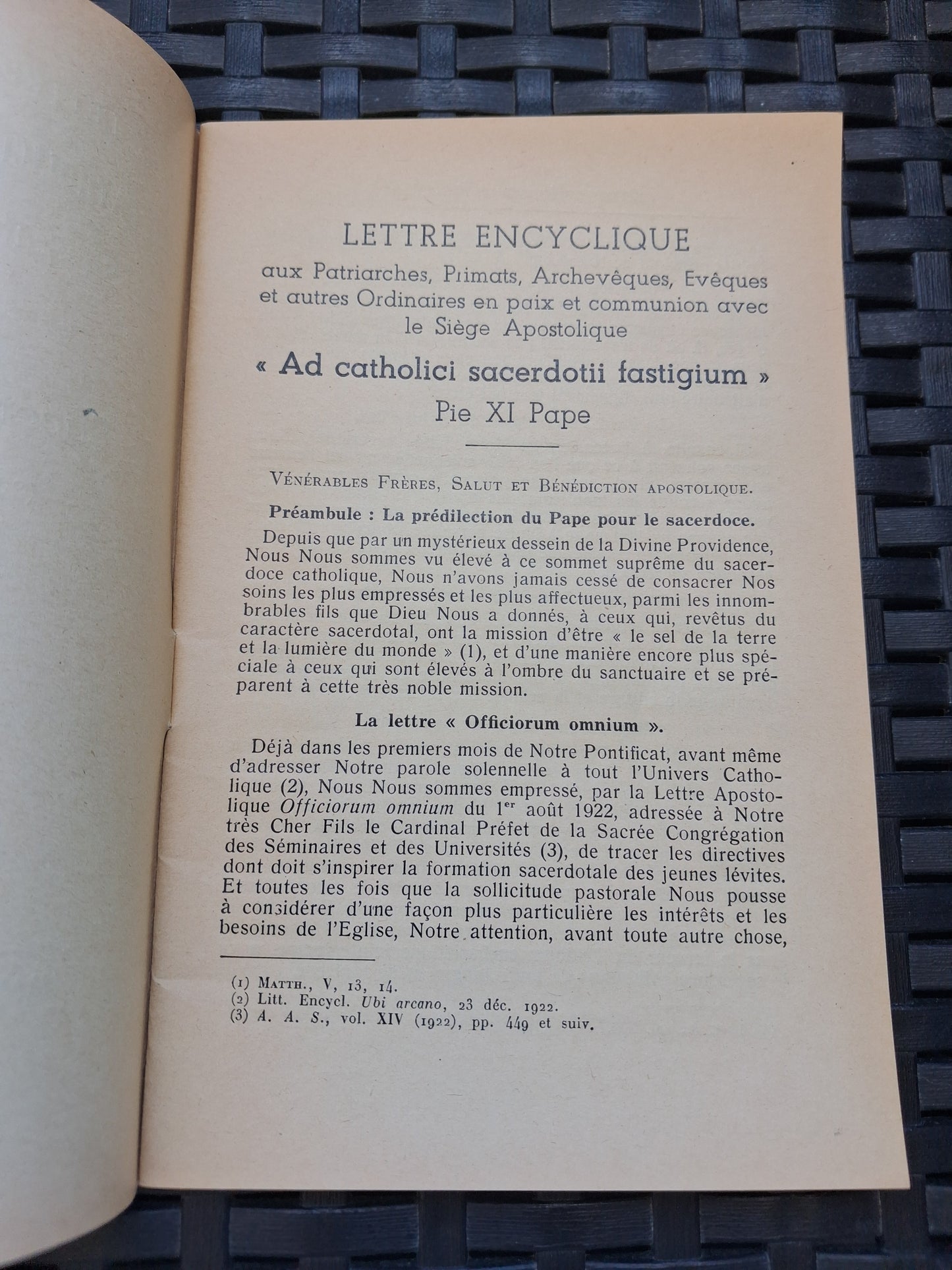 Encyclique ad catholici sacerdotii fastigium pie XI Ancien livre vintage pape catholique