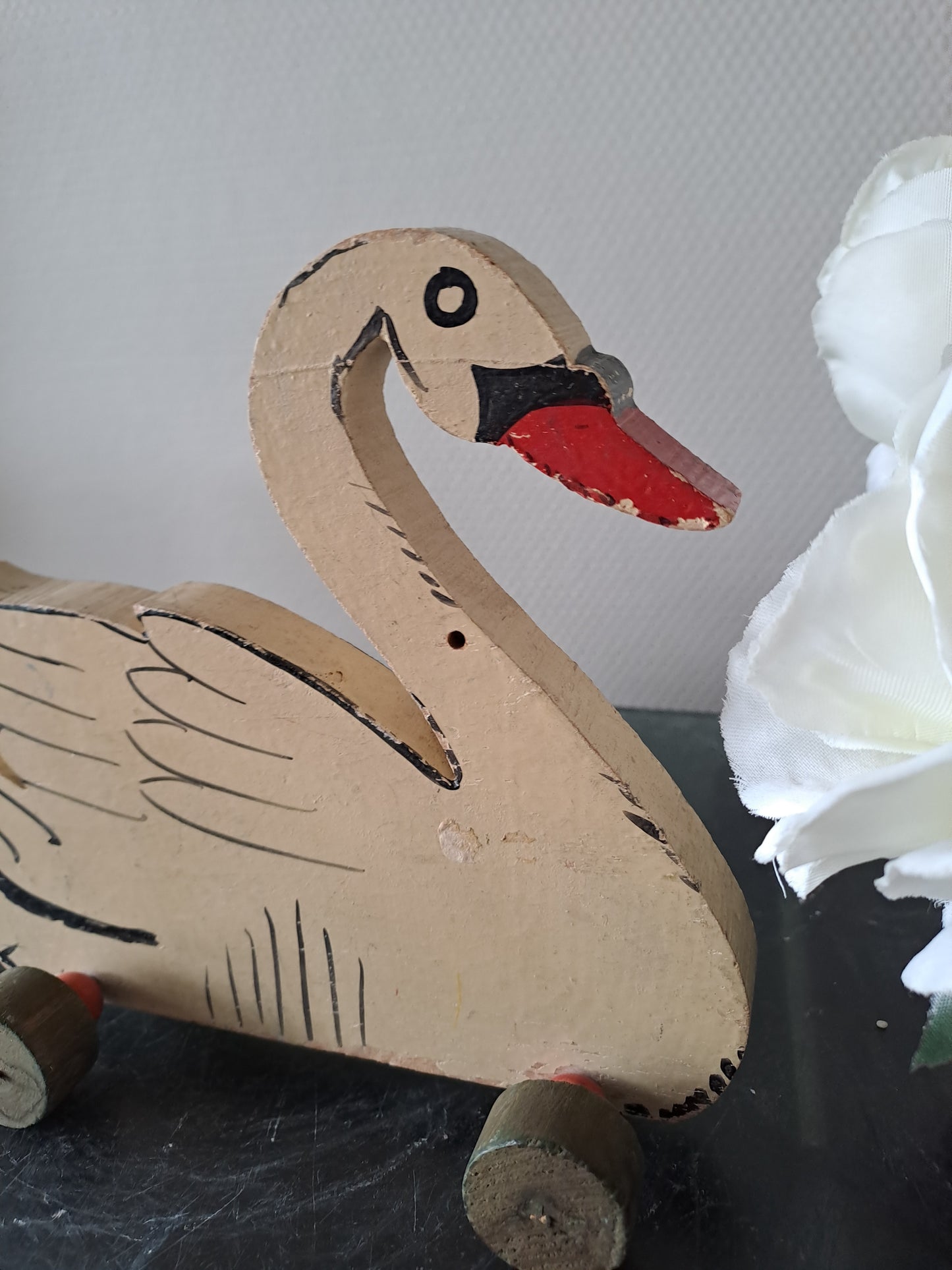 Jouet ancien. Cygne En Bois peint. Vintage.