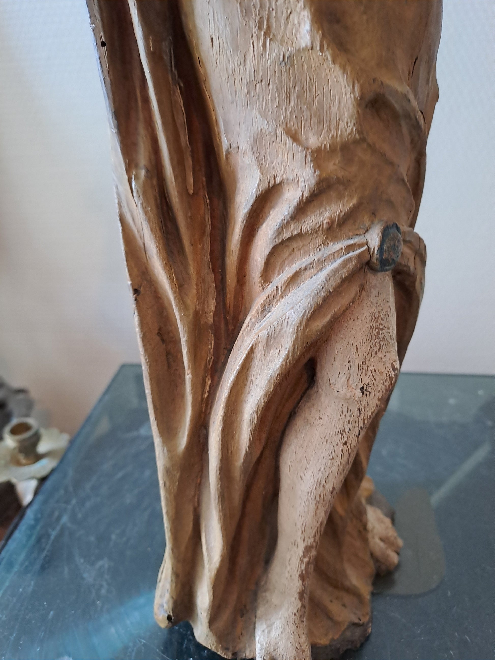 Statue en bois Polychrome. Représentant Saint Jean-Baptiste. 1ere moitié du XVIII eme. Ancien Vintage catholique. 