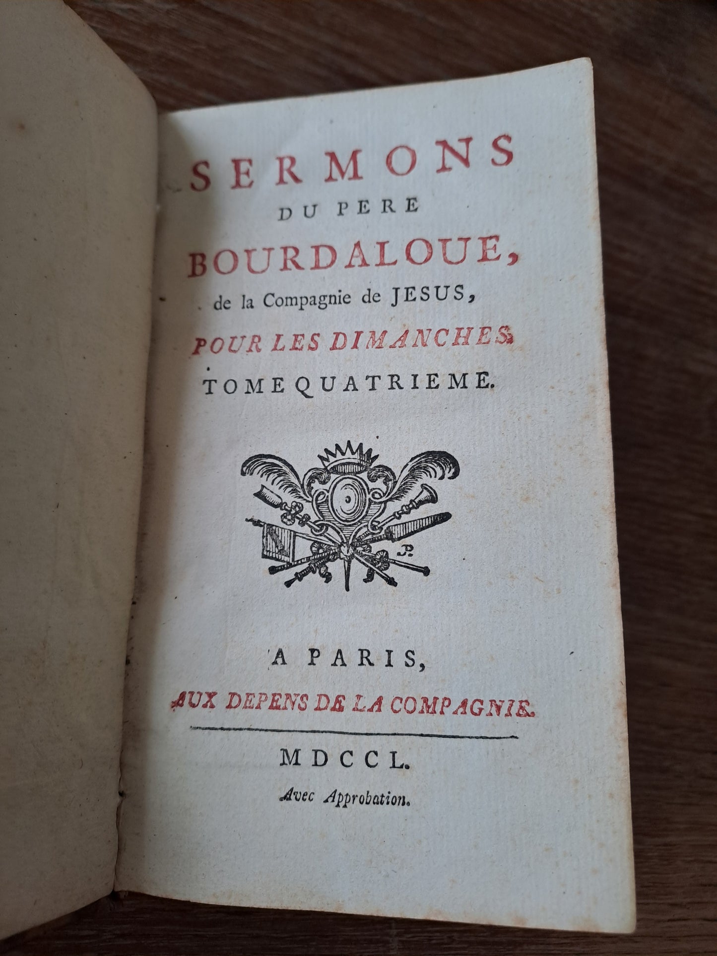 Sermons du Père Bourdaloue. T4. 1750. Ancien livre vintage.