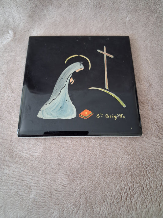 Sainte Brigitte carreau en ceramique Ancienne decoration vintage catholique