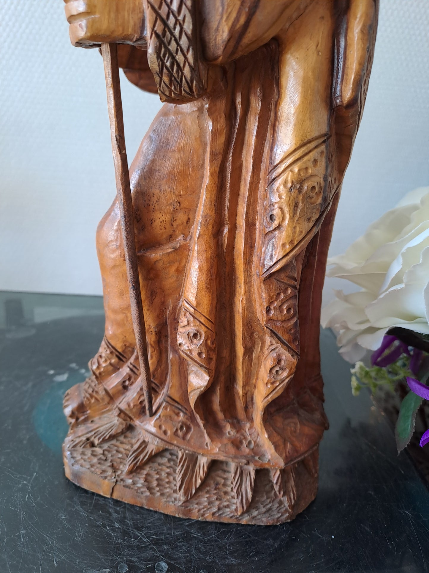 Statue/ Sculpture en bois représentant Moïse avec les tables de la lois et le serpent d'airain. Ancien decoration vintage catholique.