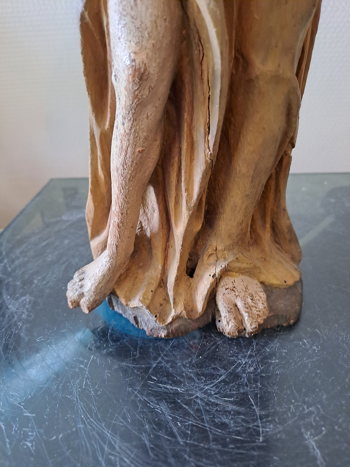 Statue en bois Polychrome. Représentant Saint Jean-Baptiste. 1ere moitié du XVIII eme. Ancien Vintage catholique. 