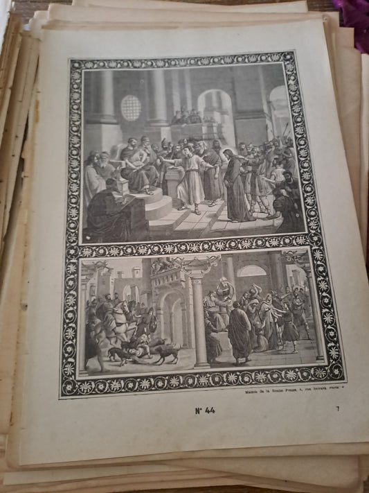 Gravure. 8e commandement. Ancien decoration vintage catholique.