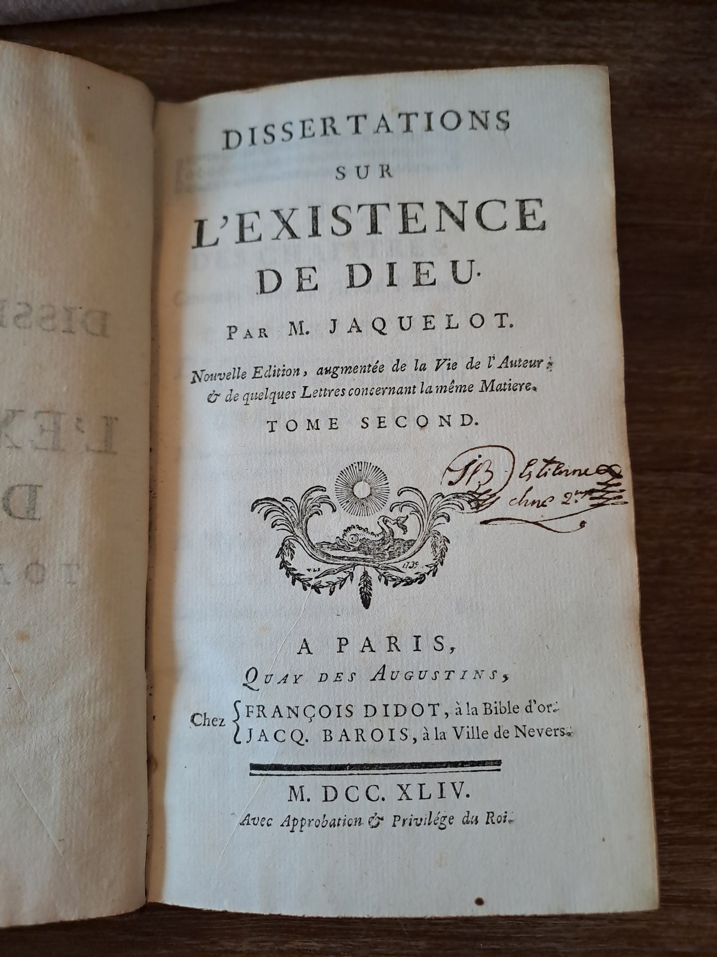 Livre. Dissertations sur l'existence de Dieu. M.Jaquelot.T2. 1744. Ancien ouvrage. Vintage.