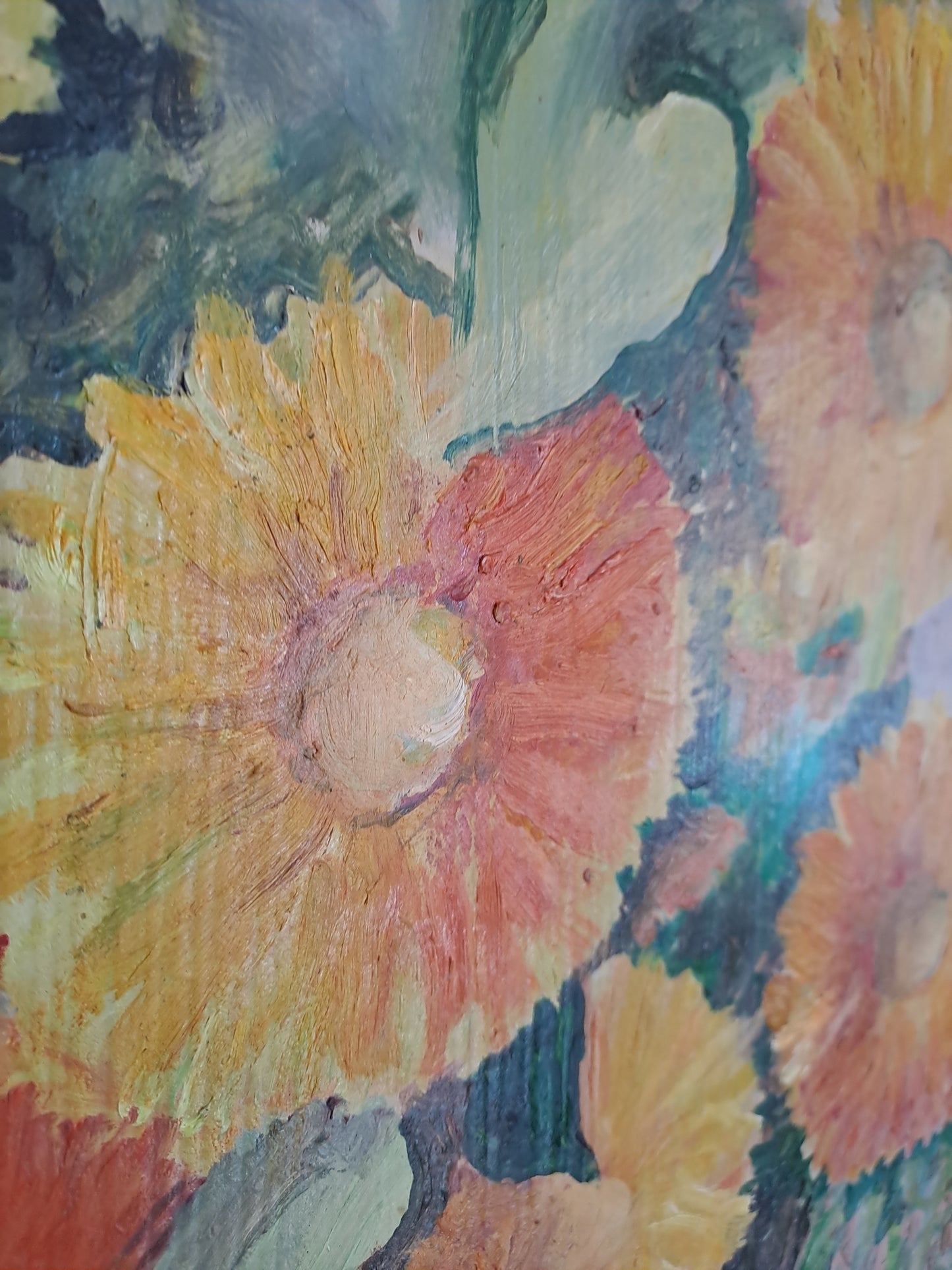 Bouquet de tournesols. Huile.