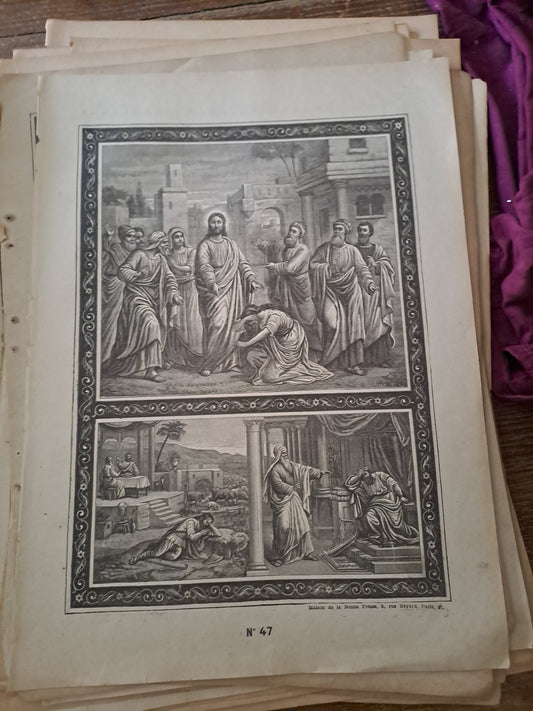 Gravure. 9e commandement. Ancien decoration vintage catholique.