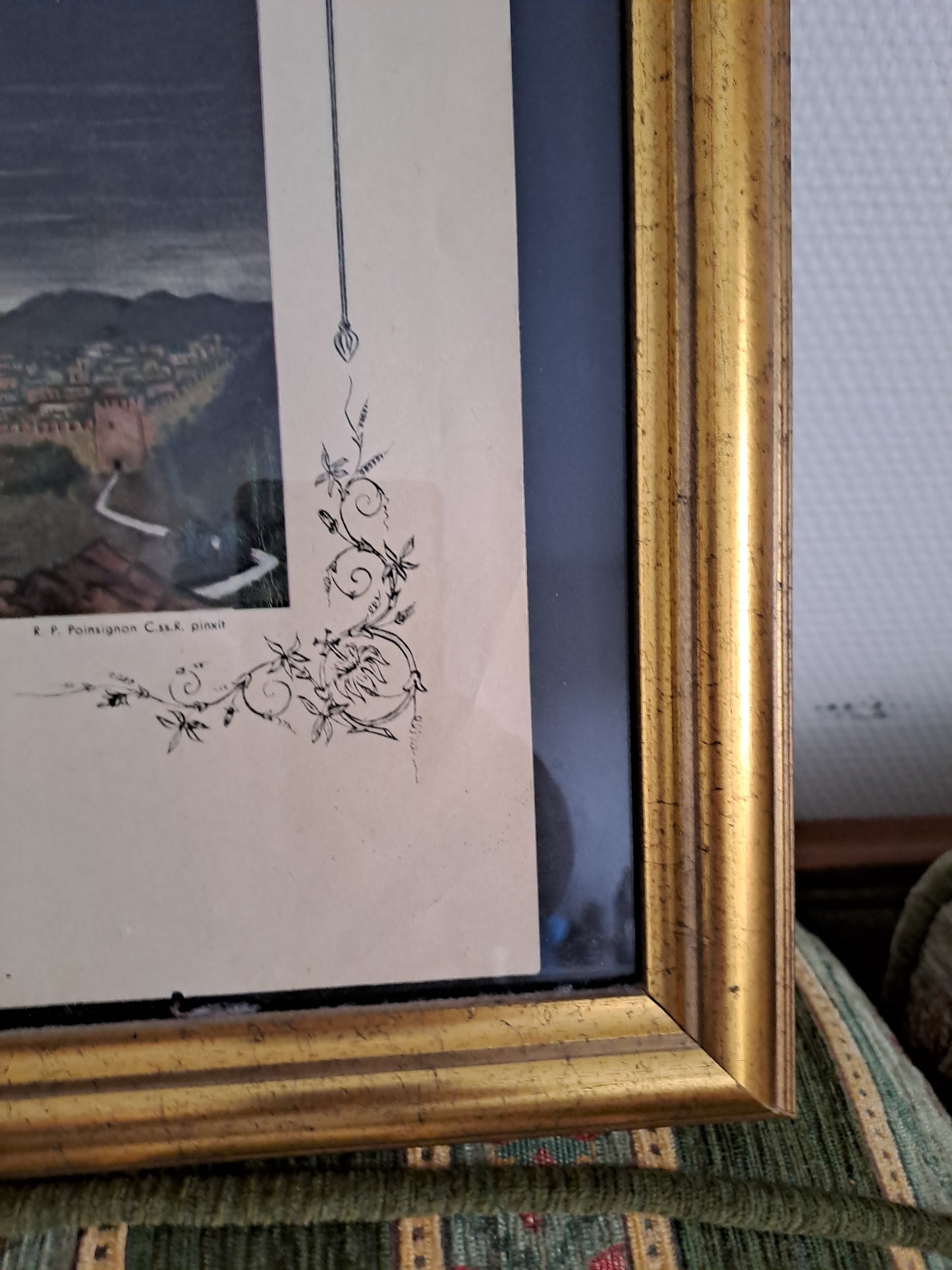 Gravure représentant Jésus-Christ crucifié. Cadre sous vitre. Ancien decoration vintage catholique.