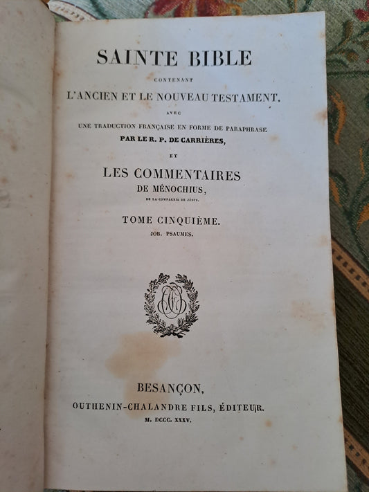 Bible. T5. 1835. R P De Carrières Commentaires De Menochius.