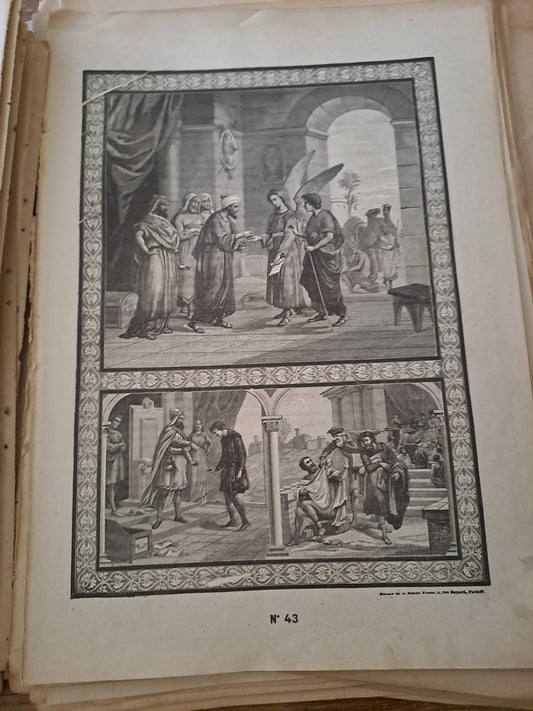 Gravure. 7e commandement. Ancien decoration vintage catholique.