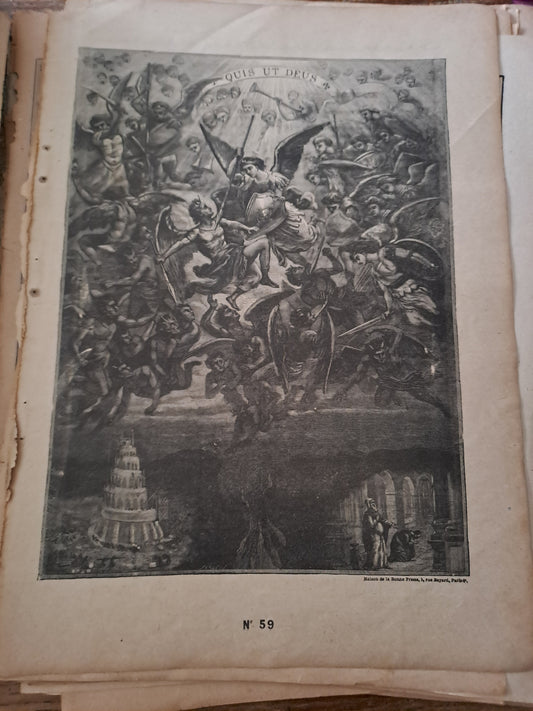 Gravure. Les peches capitaux. Ancien decoration vintage catholique.