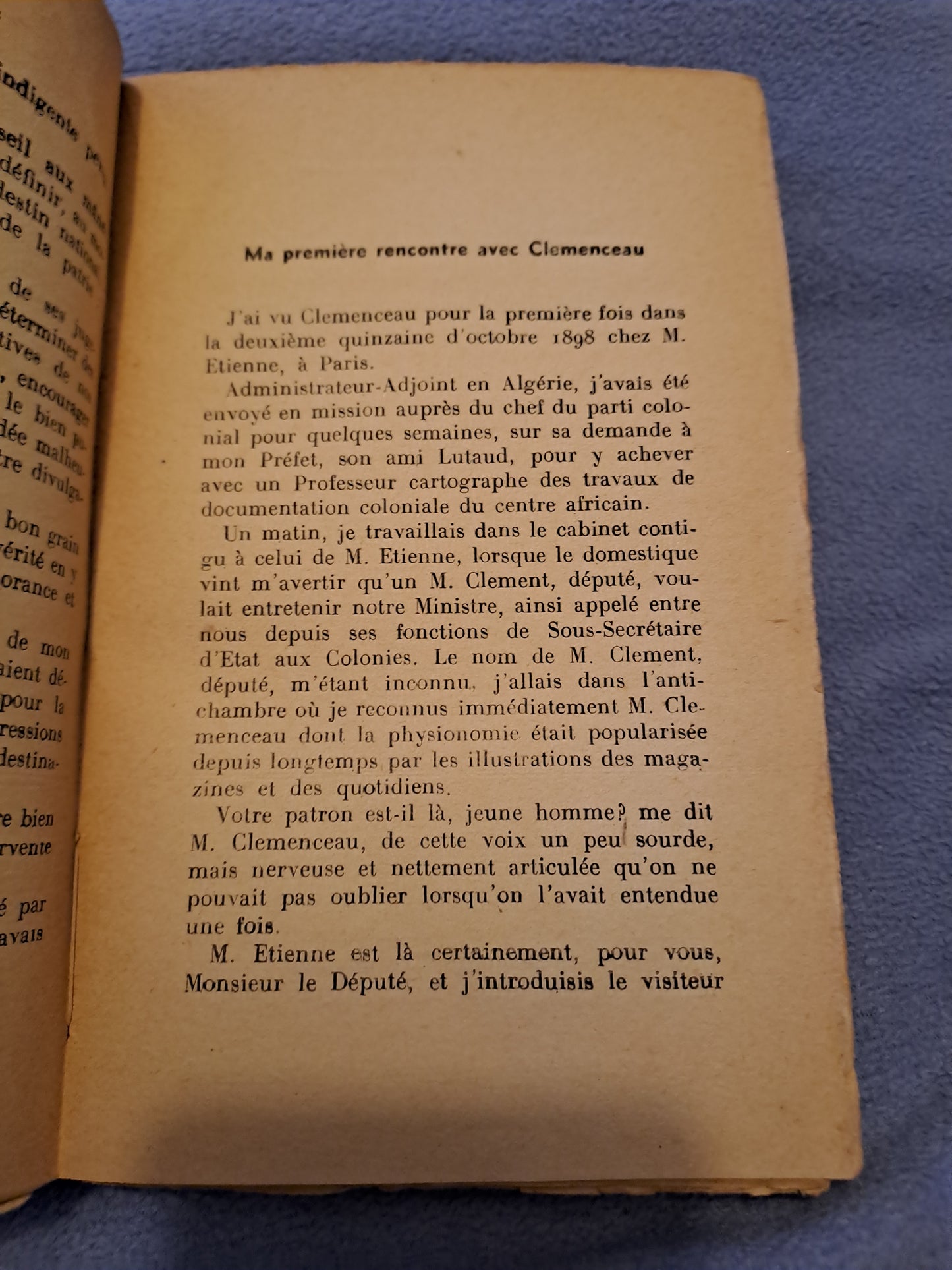 Livre. Clemenceau et son sous-prefet. 1937. A. G. Gola. Ancien ouvrage vintage.