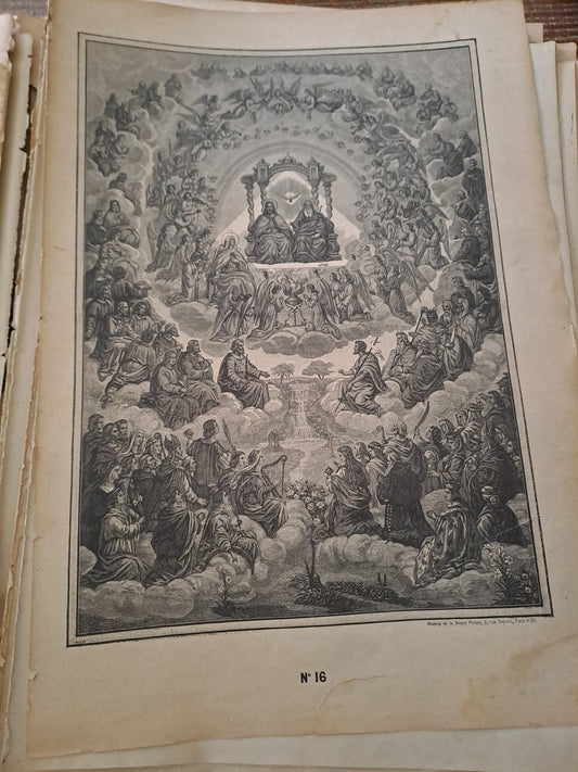 Gravure. Le paradis. Ancien decoration vintage catholique