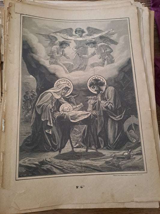 Gravure. La nativité. Ancien decoration vintage catholique