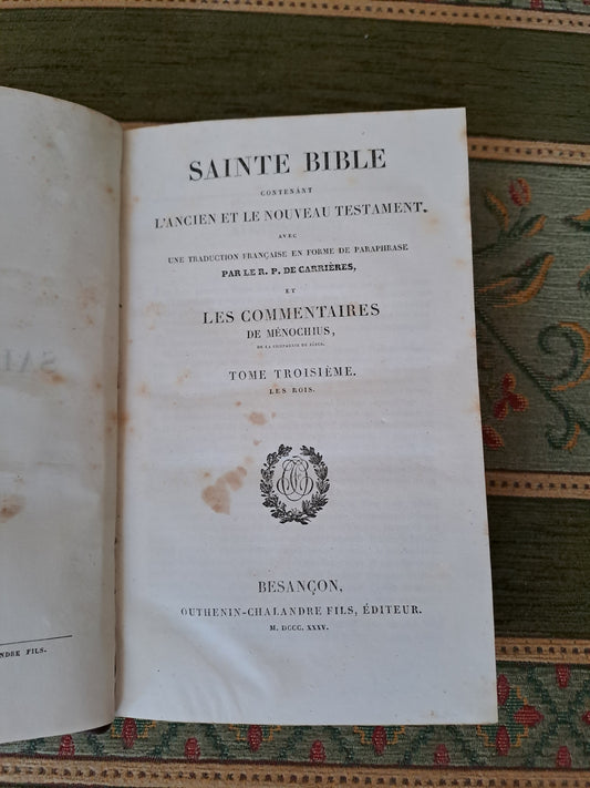 Bible. T3. 1835. R P De Carrières Commentaires De Menochius.