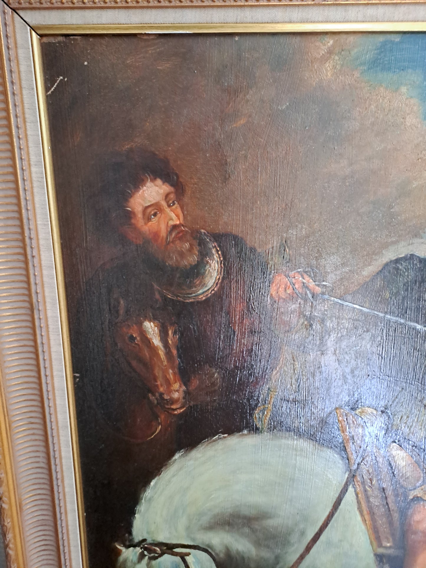 Tableau Saint-Martin et le mendiant d'après Van Dick. Signé. 125cm X 107 cm. Ancien vintage catholique sacré-coeur.