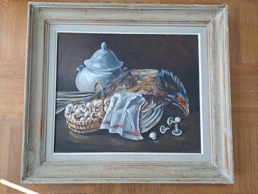Nature Morte Au Faisan. Signé Gotti. Daté 84. Huile Sur Isorel. Ancien tableau décoration vintage