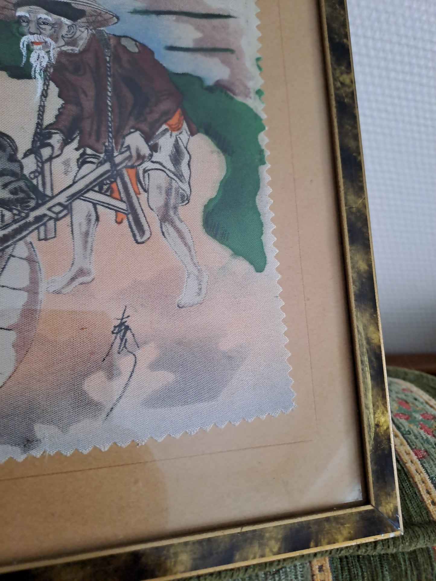 Cadre peinture sur soie. Indochine années 50.