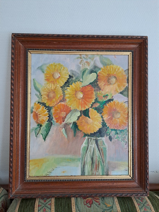 Bouquet de tournesols. Huile.