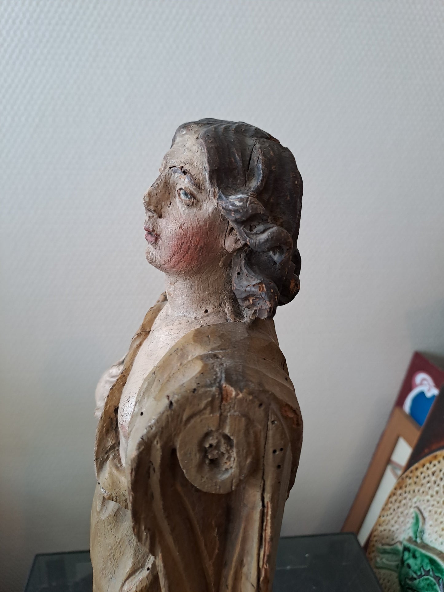 Statue en bois Polychrome. Représentant Saint Jean-Baptiste. 1ere moitié du XVIII eme. Ancien Vintage catholique. 