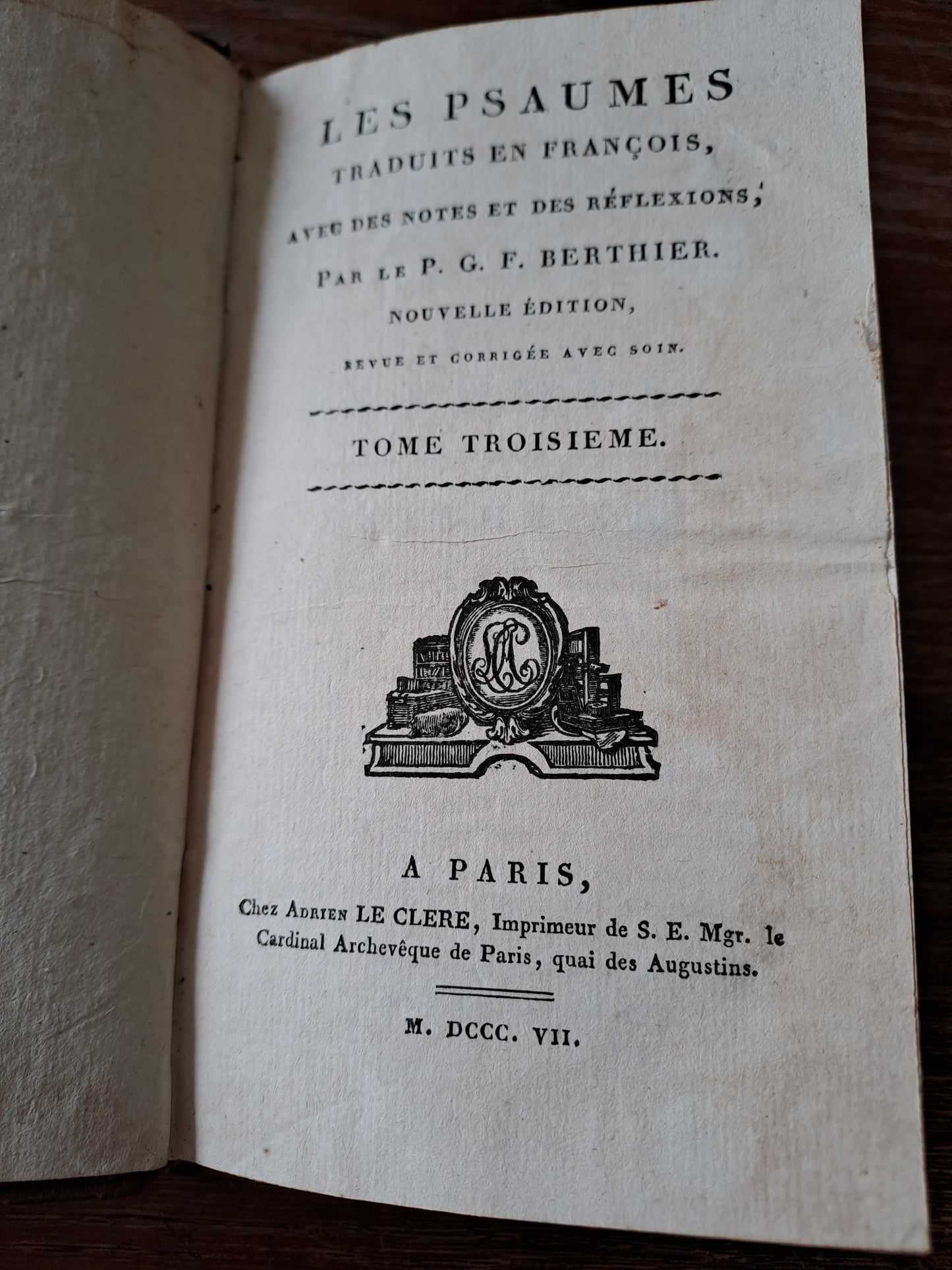 Les psaumes traduits par Berthier. T3. 1807. Ancien livre vintage catholique.