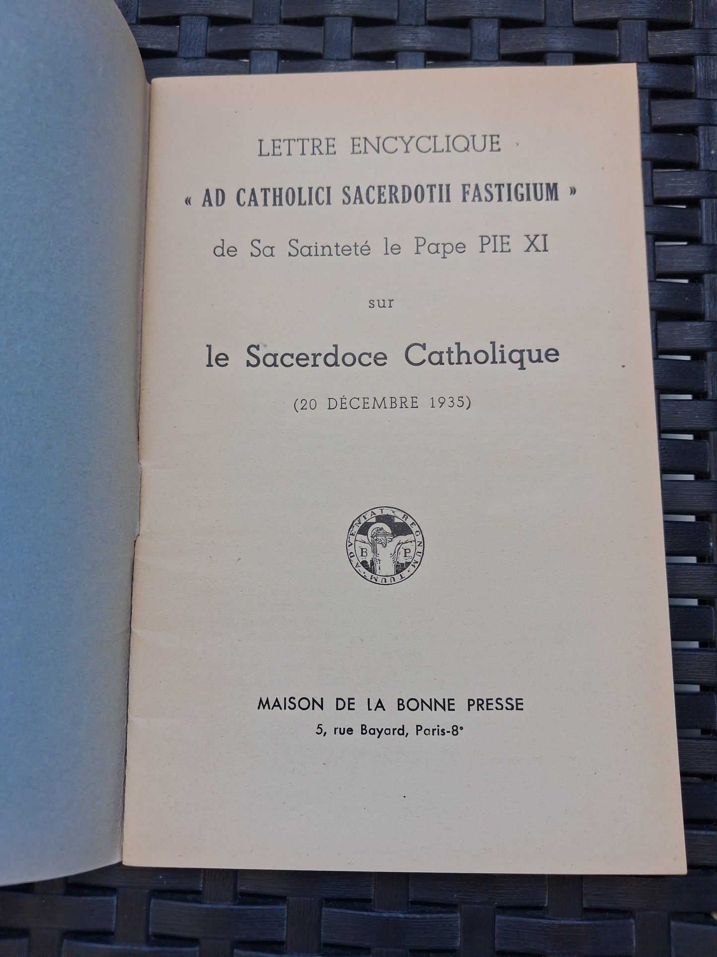 Encyclique ad catholici sacerdotii fastigium pie XI Ancien livre vintage pape catholique