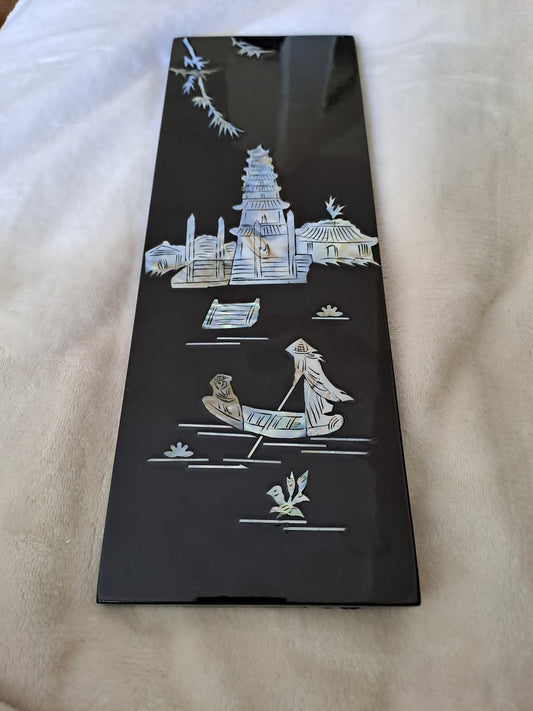 Panneau De Laque Marquetés Instration De Nacre.