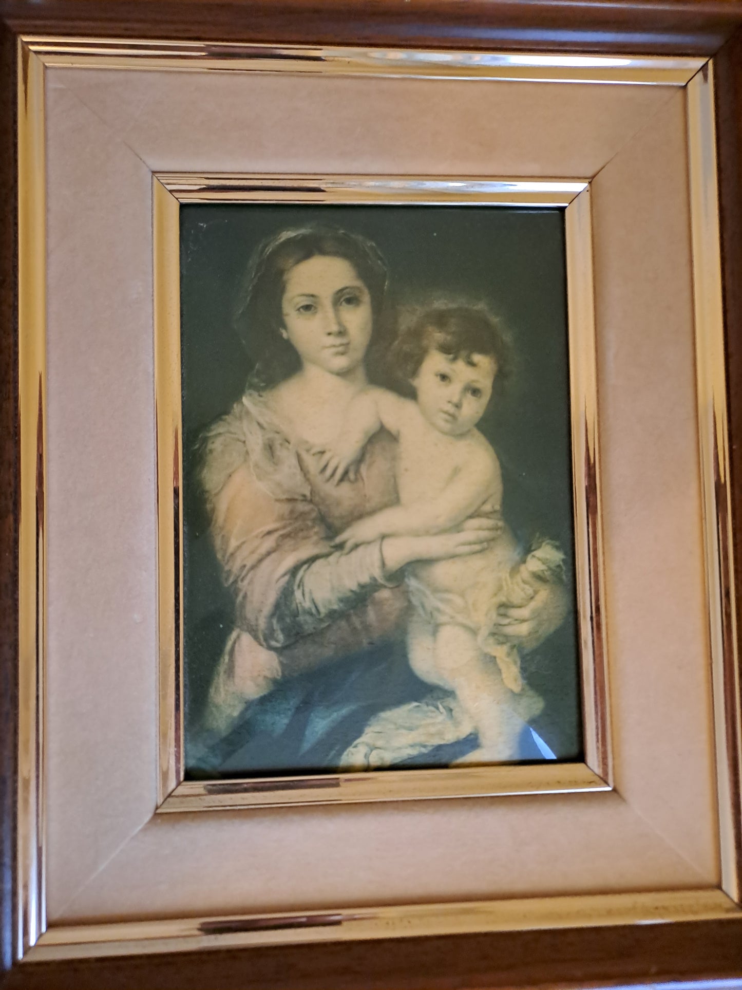 Emaux Limoges. Tableau Sainte vierge Marie d'après Morillo. Ancien Vintage catholique Sacré-Cœur.