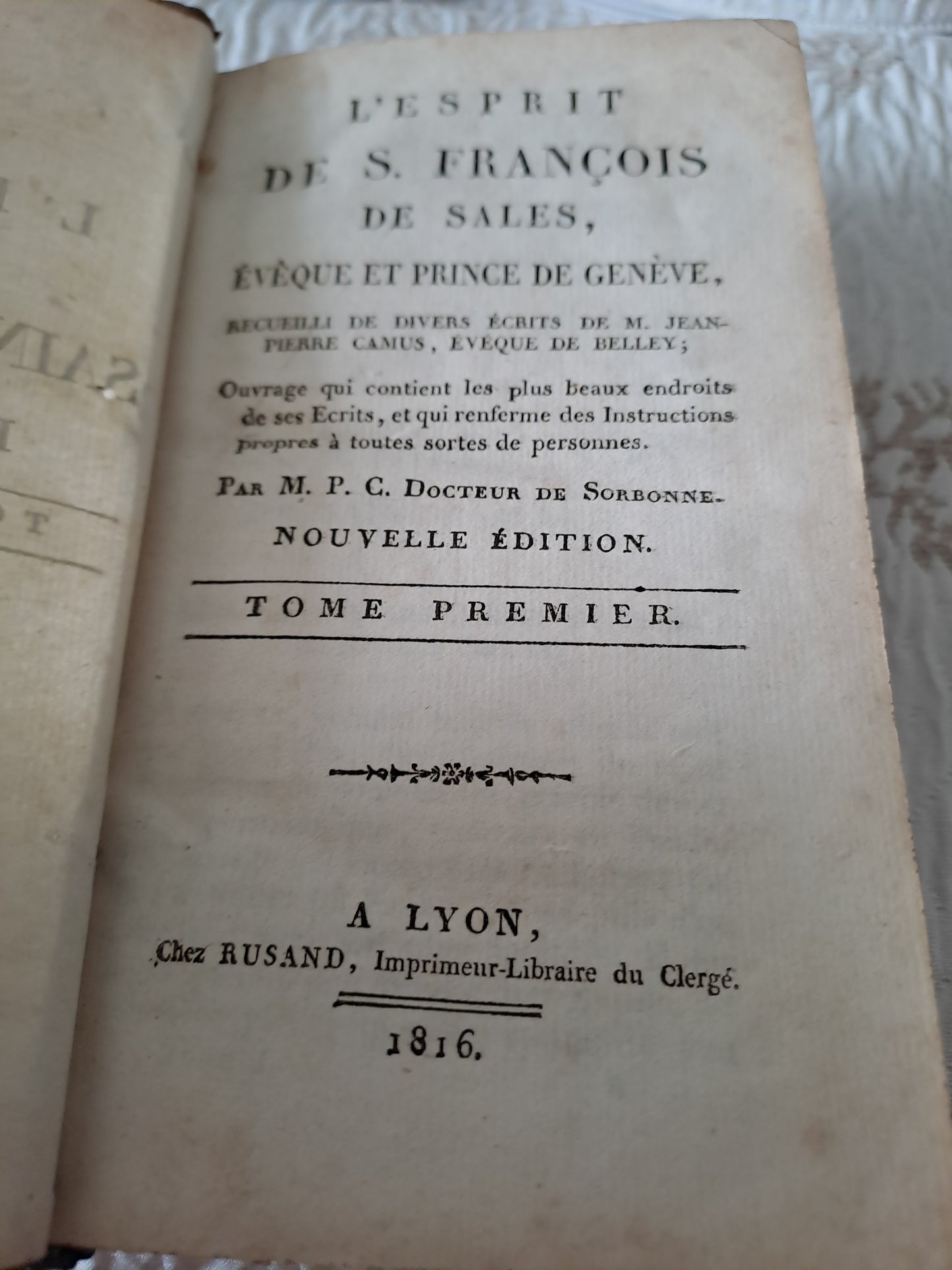 L'esprit de Saint François de Sales. T1. 1816. Ancien livre vintage catholique.